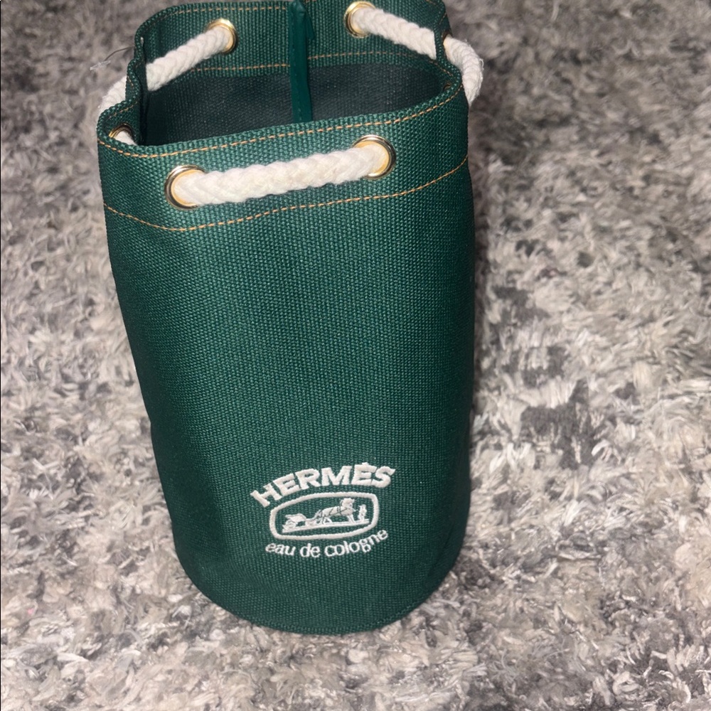 HERMES eau de cologne pouch novelty nylon canvas green drawstring unisex